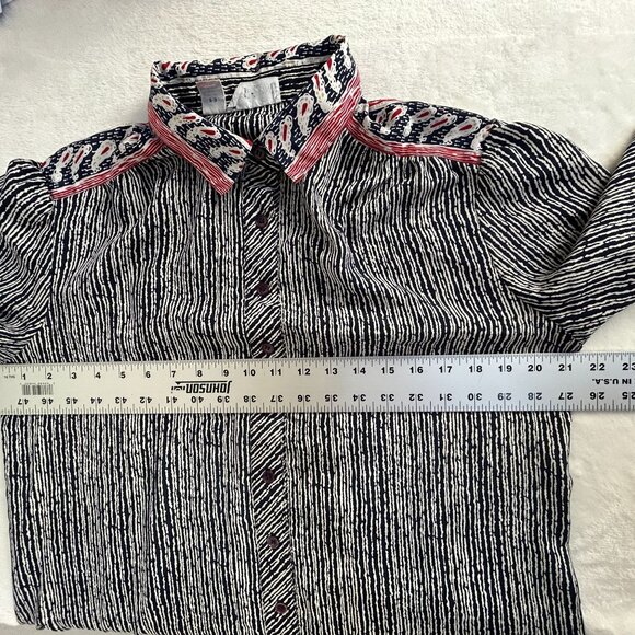 Vintage 80s Schrader Sport Womens Striped Midi Shirt Dress Size 16 Navy/White - Picture 5 of 6